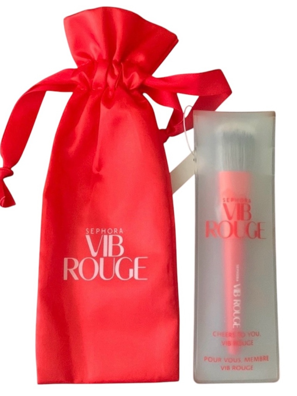 Sephora VIB Rouge Red Brush with Matching Drawstring Pouch